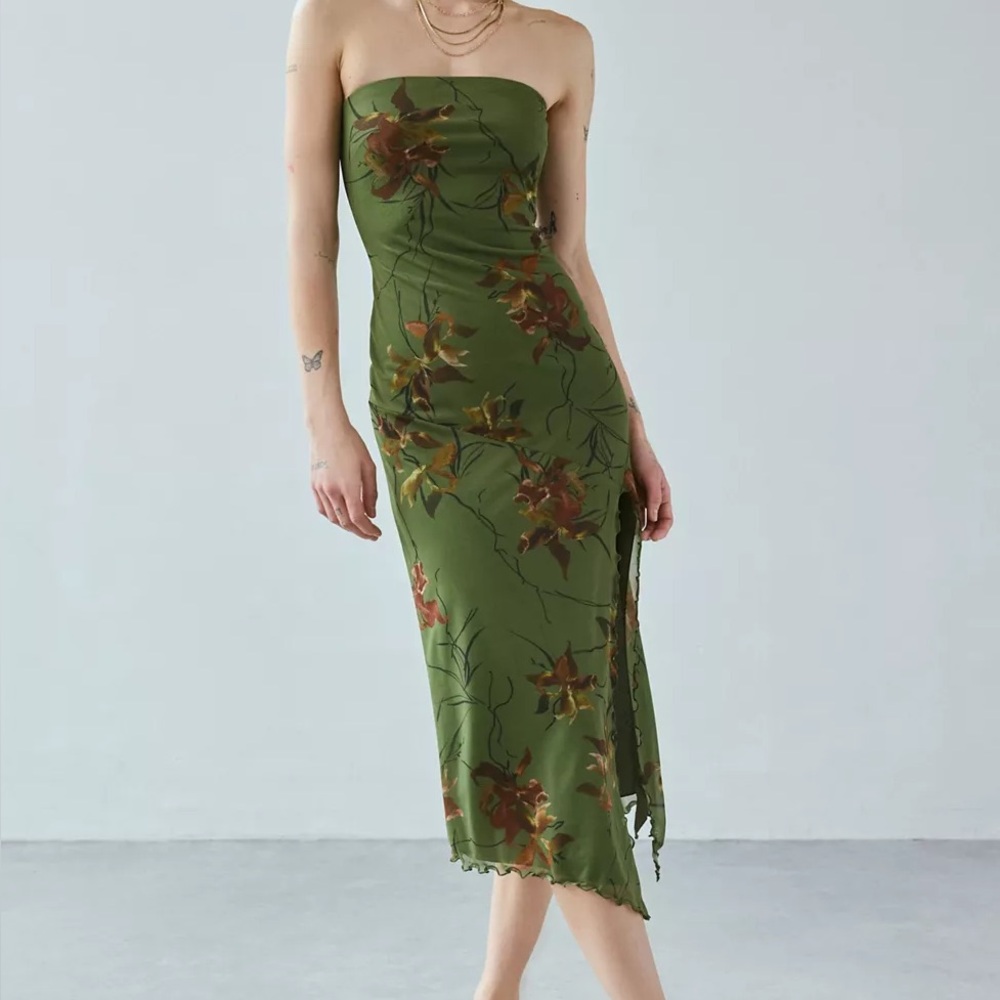 Urban Outfitters Samara Mesh Strapless Midi Dress Women’s L